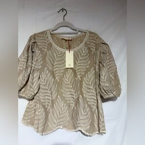 Solitaire Tan Leaf Embroidered Blouse